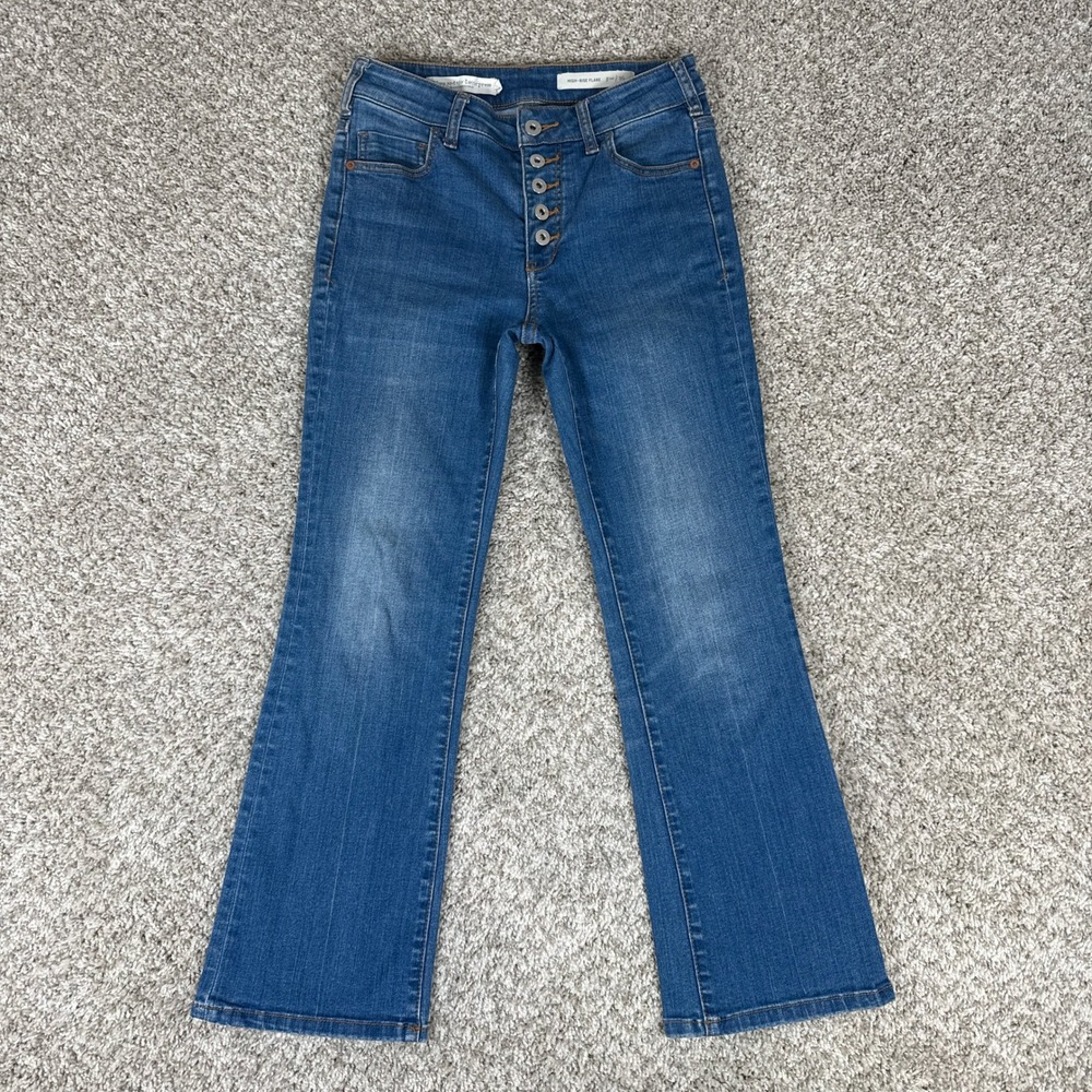 Pilcro Jeans Womens 26 Blue High Rise‎ Flare Cotton Blend Button Fly Boho Retro
